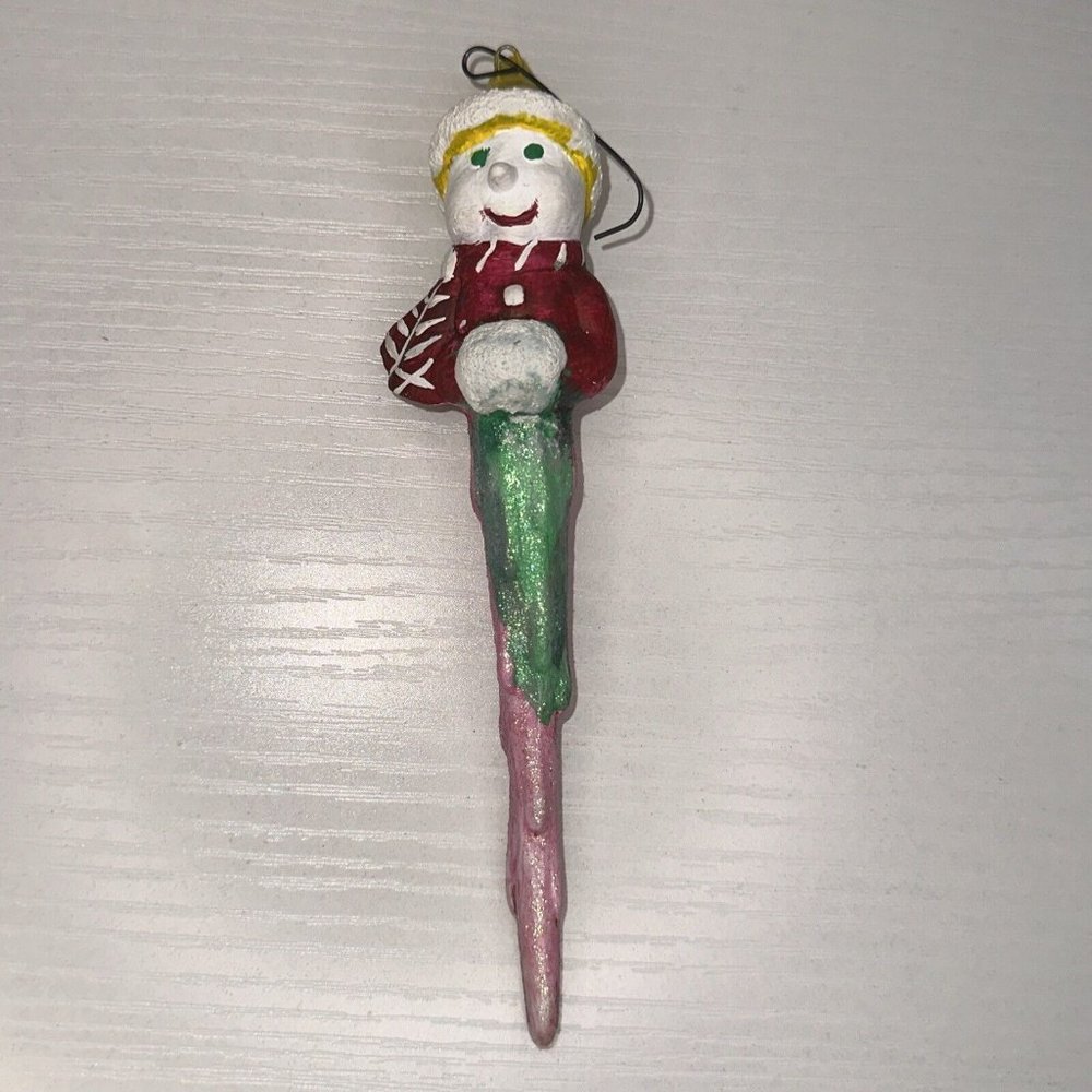 Vintage Ceramic Melting Snowman Icicle‎ Tree Ornament, Christmas Decor